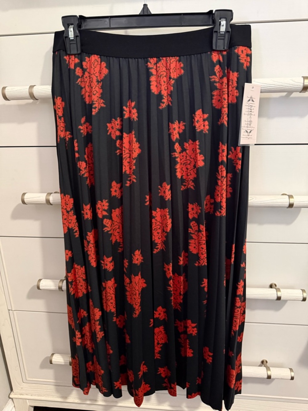 Nanette Lepore Black Maxi Skirt with Red Floral Print